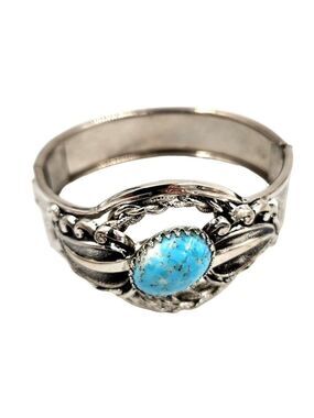 1970s Vintage Faux Turquoise Silver Plated Cuff Bracelet